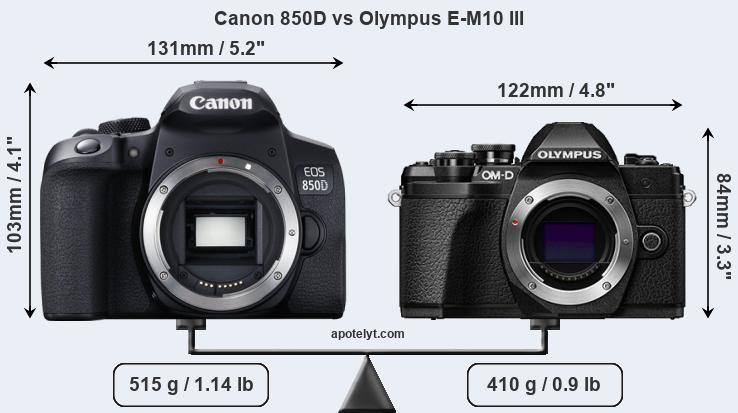 Size Canon 850D vs Olympus E-M10 III
