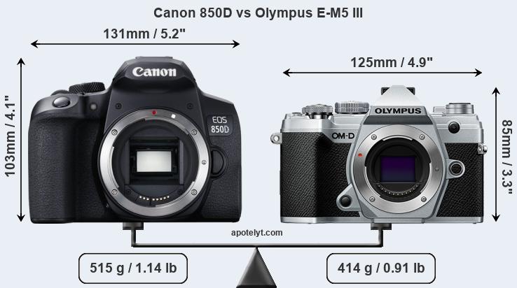 Size Canon 850D vs Olympus E-M5 III
