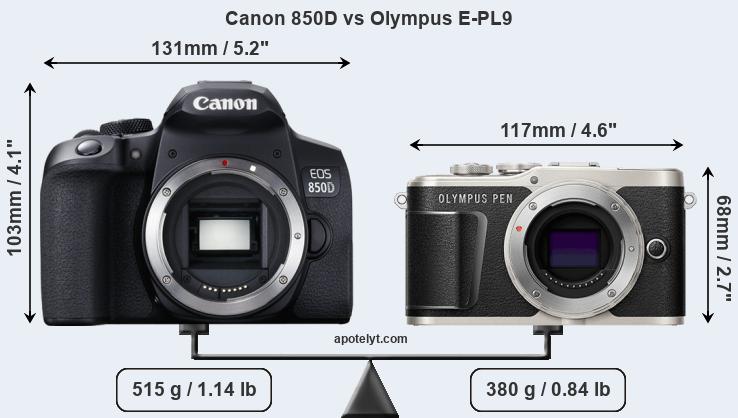 Size Canon 850D vs Olympus E-PL9