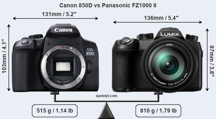 Size Canon 850D vs Panasonic FZ1000 II