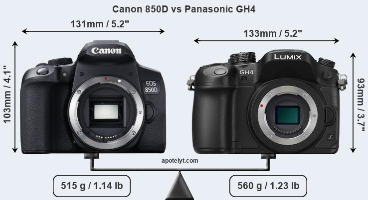 Size Canon 850D vs Panasonic GH4