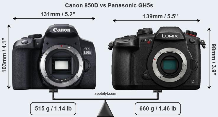 Size Canon 850D vs Panasonic GH5s