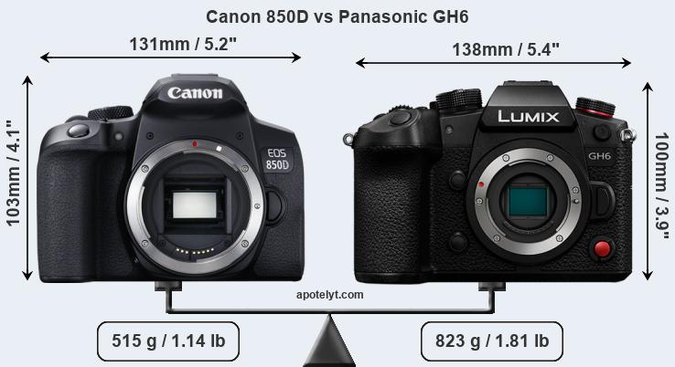 Size Canon 850D vs Panasonic GH6