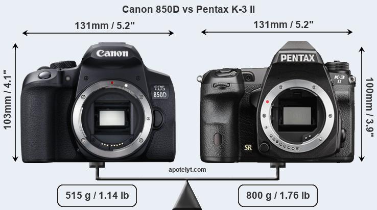 Size Canon 850D vs Pentax K-3 II