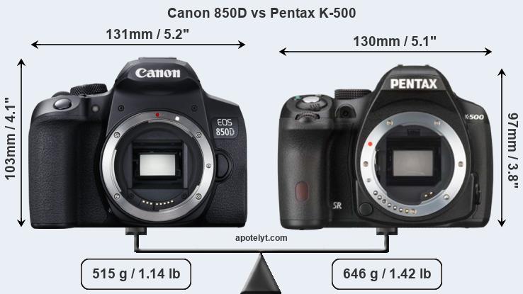 Size Canon 850D vs Pentax K-500