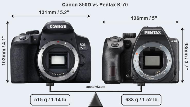 Size Canon 850D vs Pentax K-70