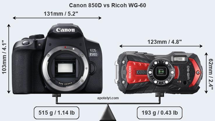 Size Canon 850D vs Ricoh WG-60