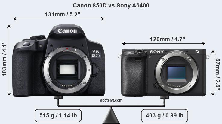 Size Canon 850D vs Sony A6400
