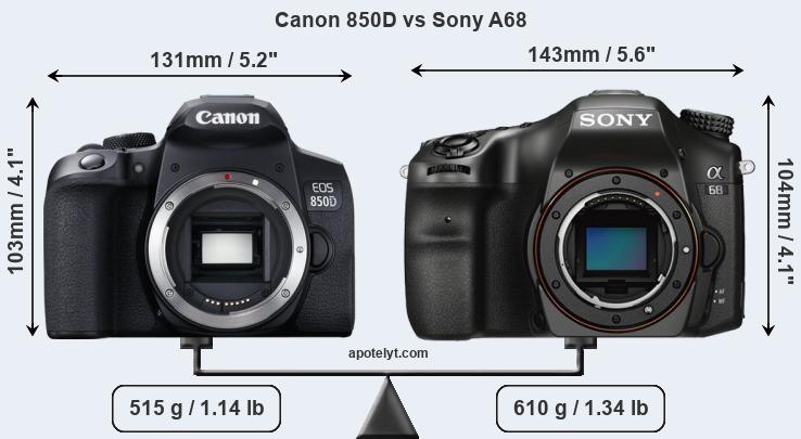 Size Canon 850D vs Sony A68