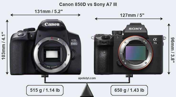 Size Canon 850D vs Sony A7 III