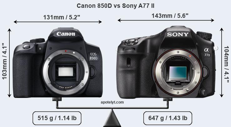 Size Canon 850D vs Sony A77 II