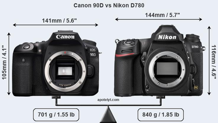 Size Canon 90D vs Nikon D780
