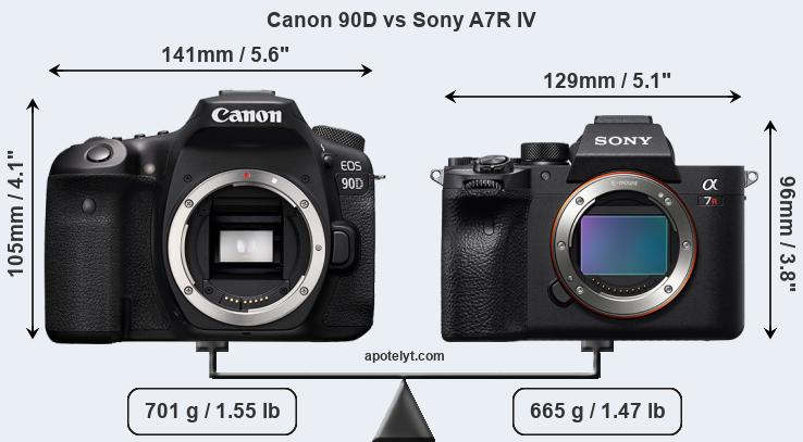 Size Canon 90D vs Sony A7R IV
