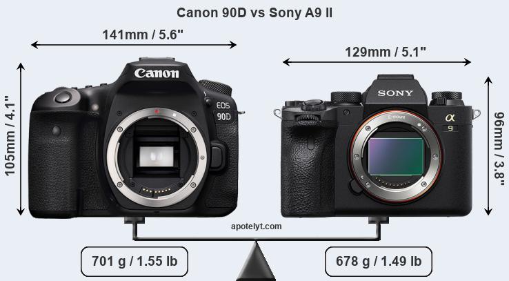 Size Canon 90D vs Sony A9 II