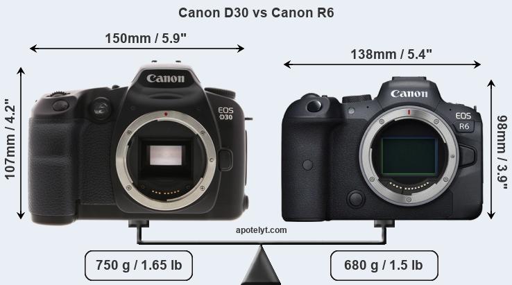 Size Canon D30 vs Canon R6