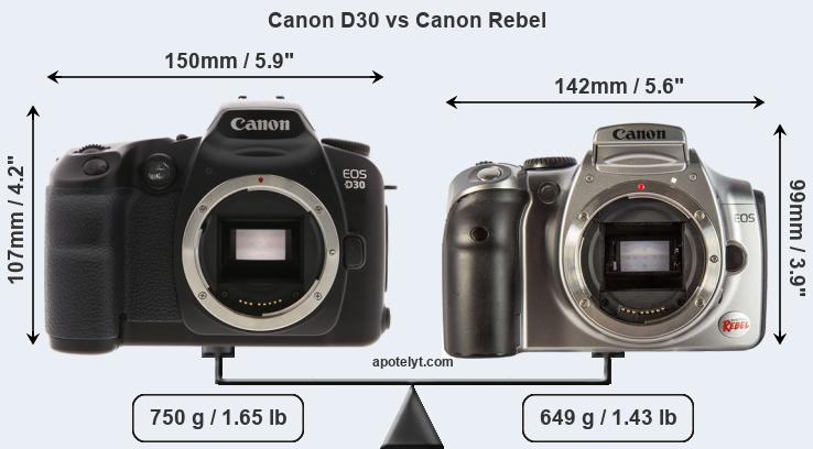 Size Canon D30 vs Canon Rebel