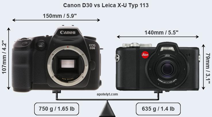 Size Canon D30 vs Leica X-U Typ 113
