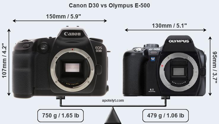 Size Canon D30 vs Olympus E-500