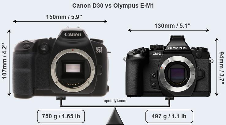 Size Canon D30 vs Olympus E-M1