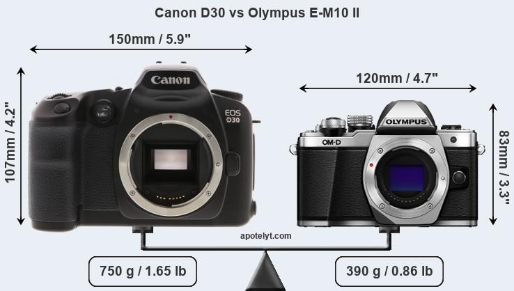 Size Canon D30 vs Olympus E-M10 II