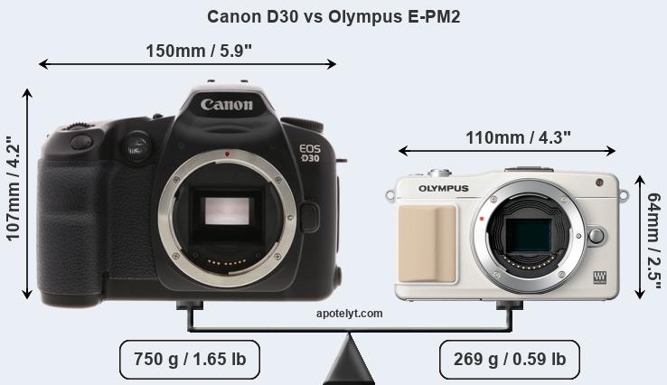 Size Canon D30 vs Olympus E-PM2
