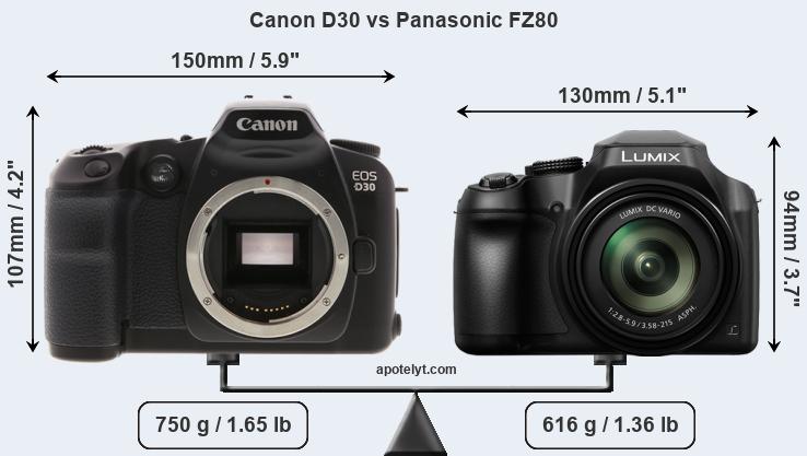 Size Canon D30 vs Panasonic FZ80