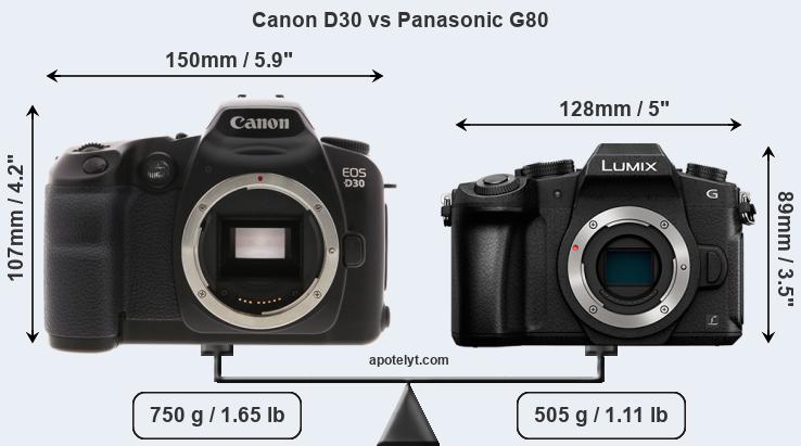 Size Canon D30 vs Panasonic G80