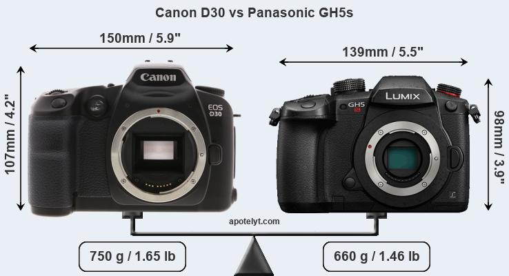 Size Canon D30 vs Panasonic GH5s