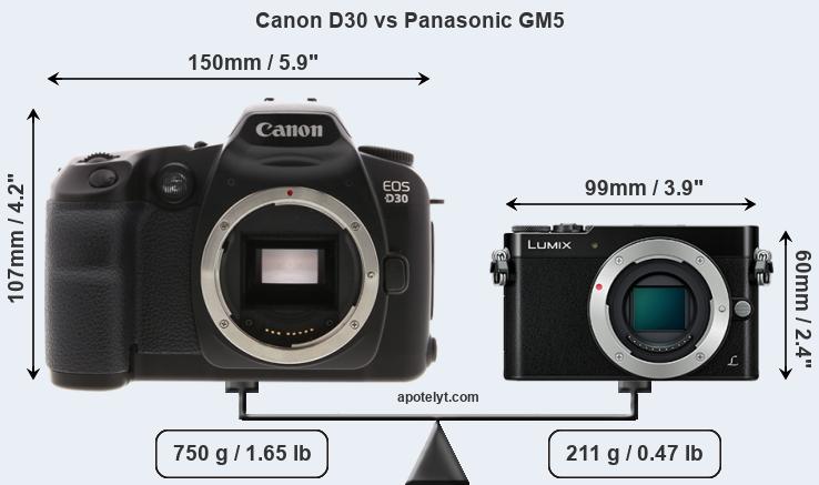 Size Canon D30 vs Panasonic GM5