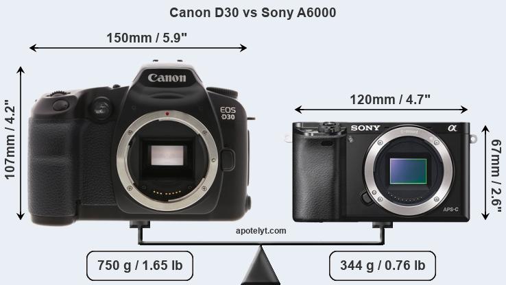 Size Canon D30 vs Sony A6000