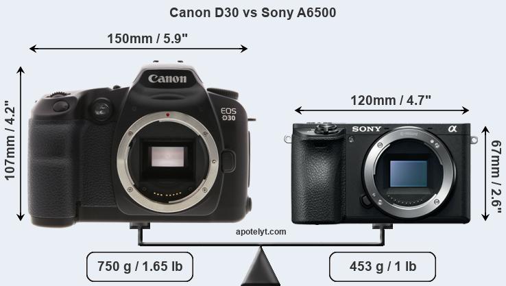Size Canon D30 vs Sony A6500