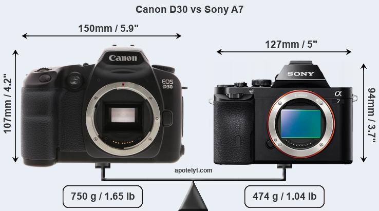 Size Canon D30 vs Sony A7