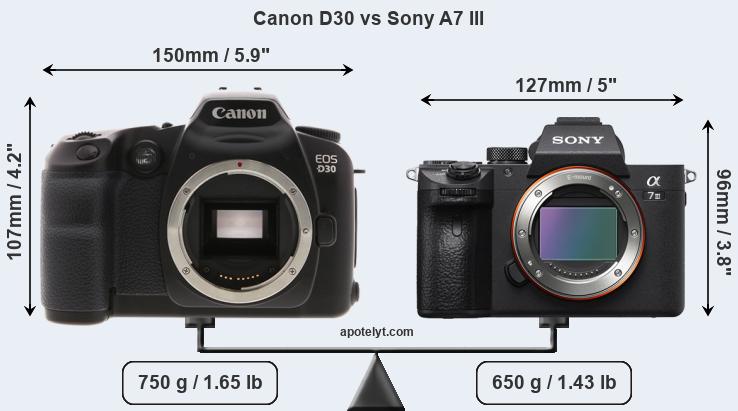 Size Canon D30 vs Sony A7 III