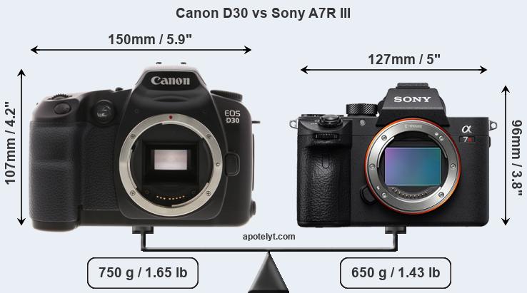 Size Canon D30 vs Sony A7R III