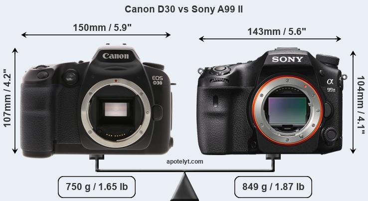 Size Canon D30 vs Sony A99 II