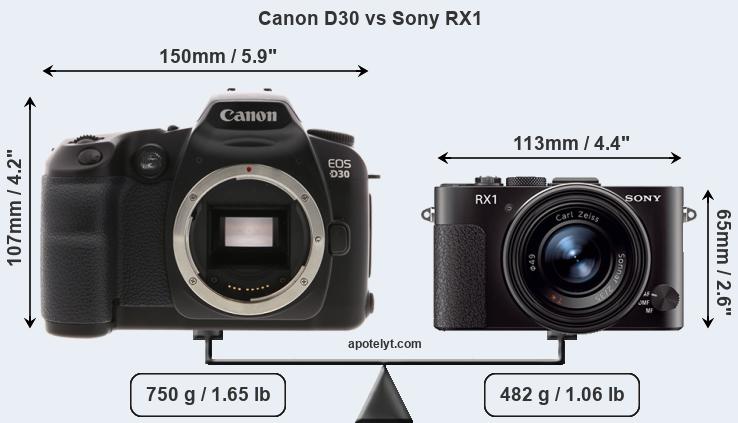 Size Canon D30 vs Sony RX1