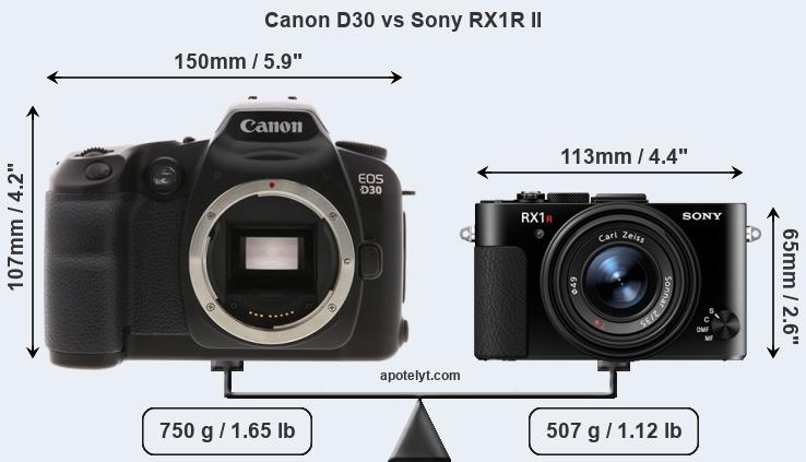 Size Canon D30 vs Sony RX1R II