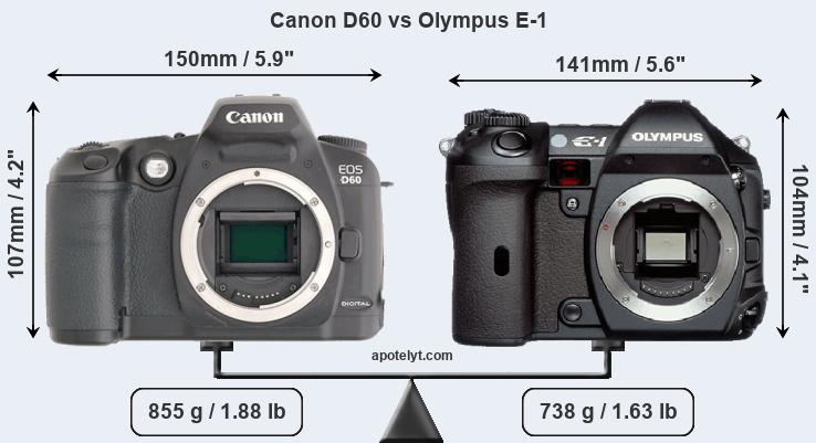 Size Canon D60 vs Olympus E-1