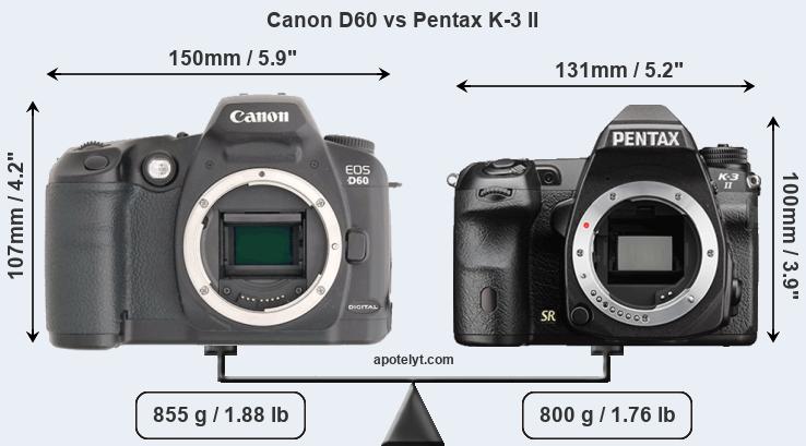 Size Canon D60 vs Pentax K-3 II