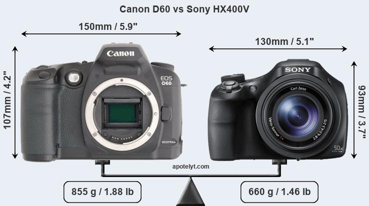 Size Canon D60 vs Sony HX400V