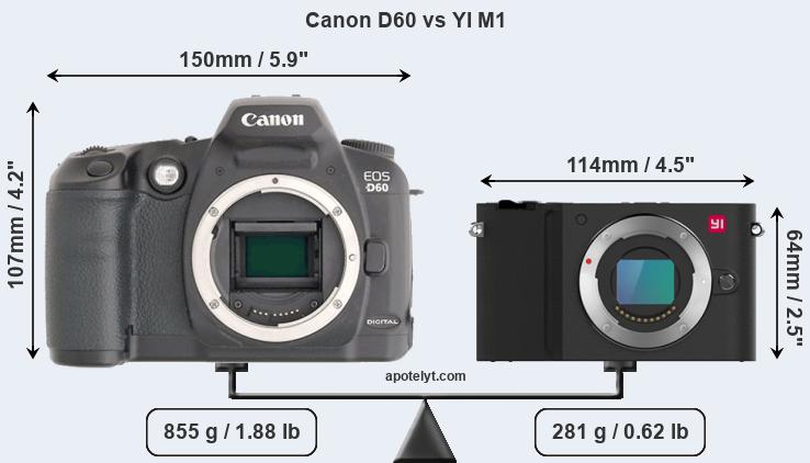 Size Canon D60 vs YI M1