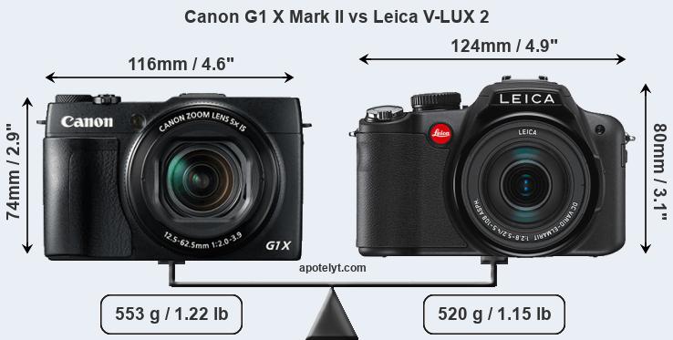 Size Canon G1 X Mark II vs Leica V-LUX 2