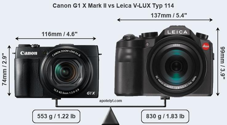 Size Canon G1 X Mark II vs Leica V-LUX Typ 114
