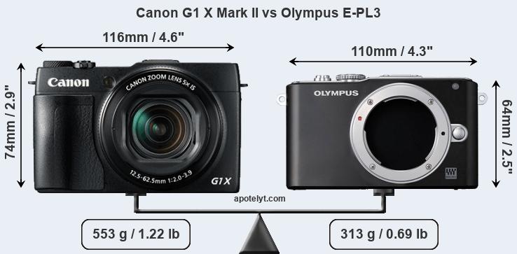 Size Canon G1 X Mark II vs Olympus E-PL3