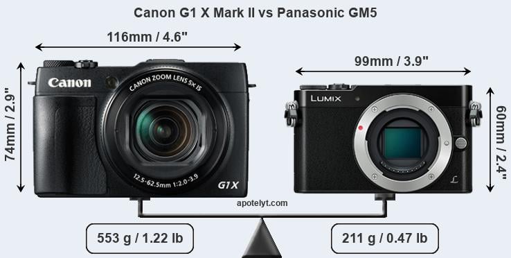 Size Canon G1 X Mark II vs Panasonic GM5