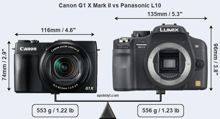 Size Canon G1 X Mark II vs Panasonic L10