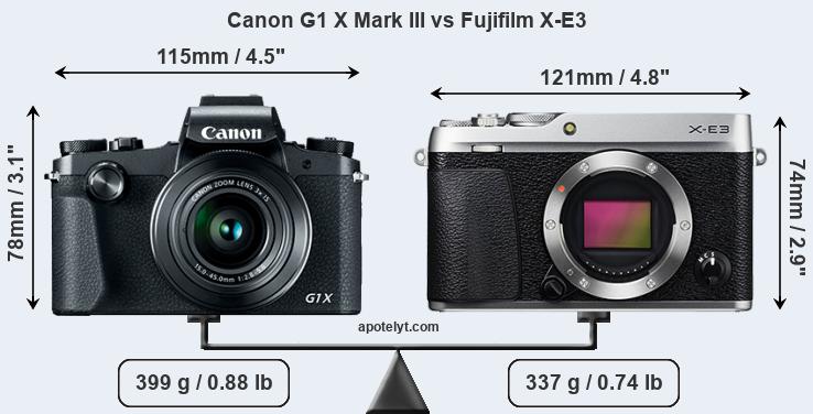 Size Canon G1 X Mark III vs Fujifilm X-E3
