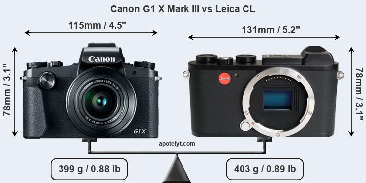 Size Canon G1 X Mark III vs Leica CL