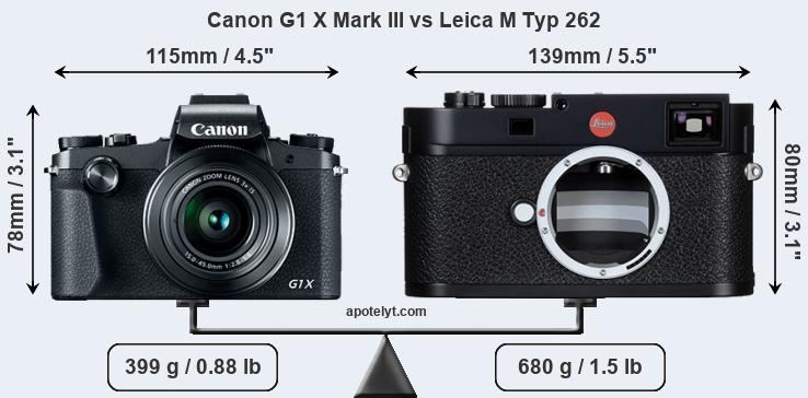 Size Canon G1 X Mark III vs Leica M Typ 262