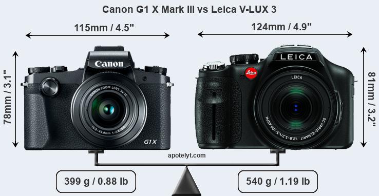 Size Canon G1 X Mark III vs Leica V-LUX 3